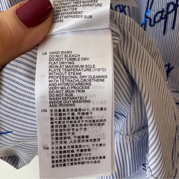 Sandro Bleu Ciel Mini Shirt Dress Pinstripes Sequins Blue White - Picture 13 of 14